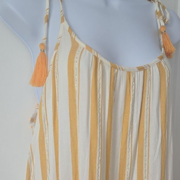 Blue Island Orange and Cream Pleated Maxi Sundress - Picture 3 of 4